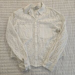 Rachel Zoe White Eyelet Button Down Shirt